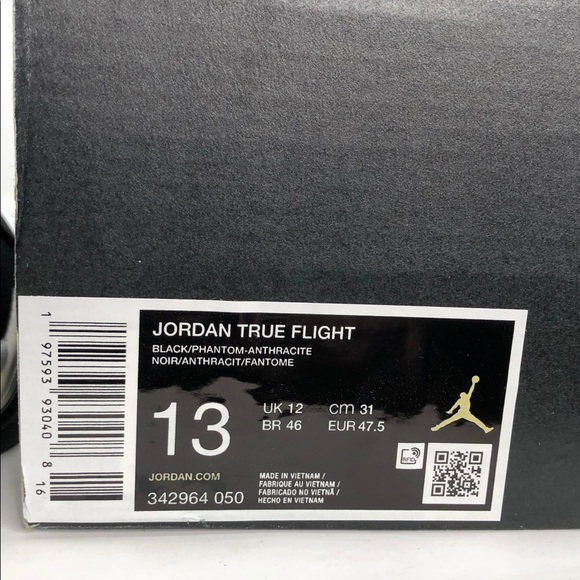 Nike Air Jordan True Flight Black Phantom 342964-050 Men’s Sneakers - Size 13 - Picture 2 of 9